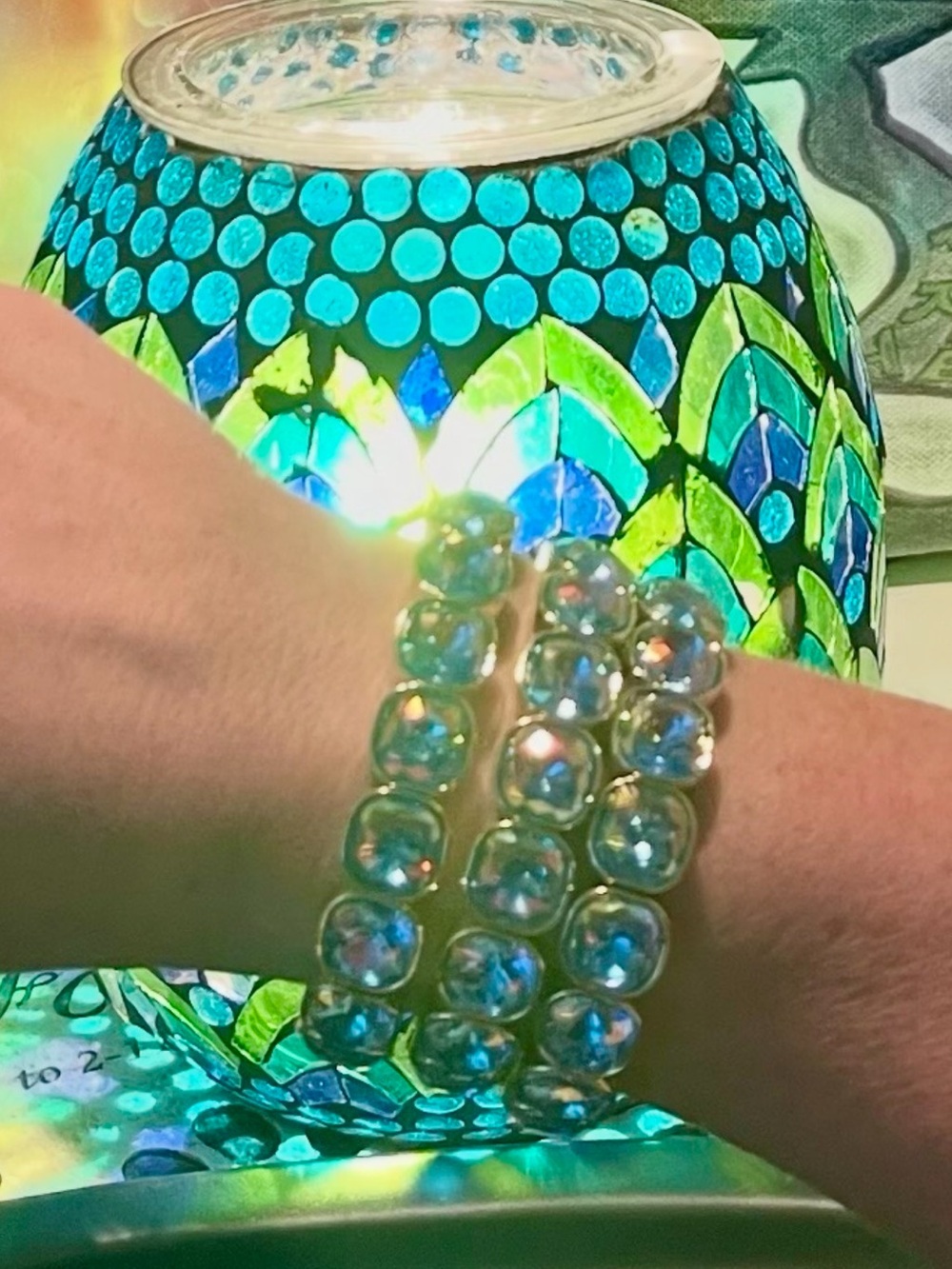Gold-tone Lavender Purple Blue Crystal Jeweled Rhinestone Gem Stretch Bracelet